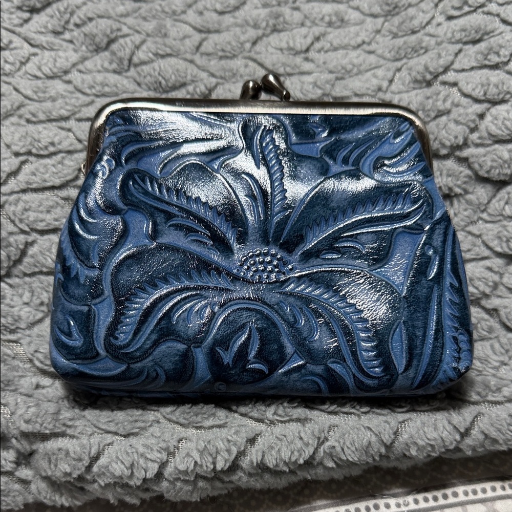 Patricia Nash Blue Embossed Floral Clutch